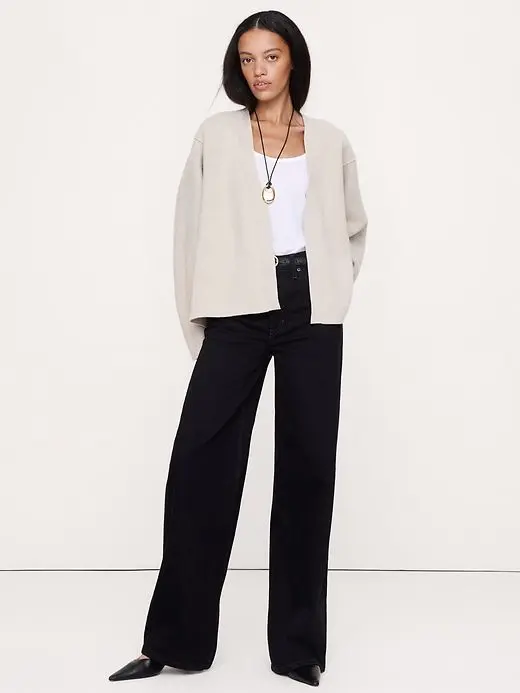 Felted Wool Belted Cardigan (Heather Natural White)