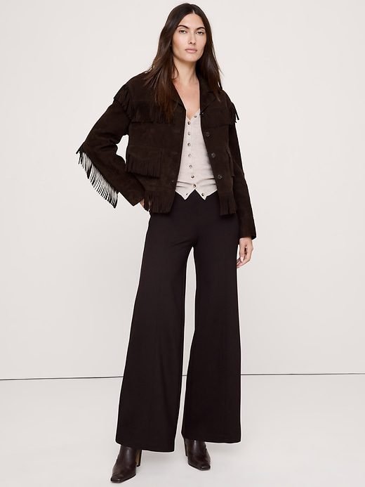 High-Rise Wide-Leg Everywhere Ponte Pull-On Pant (Brown)