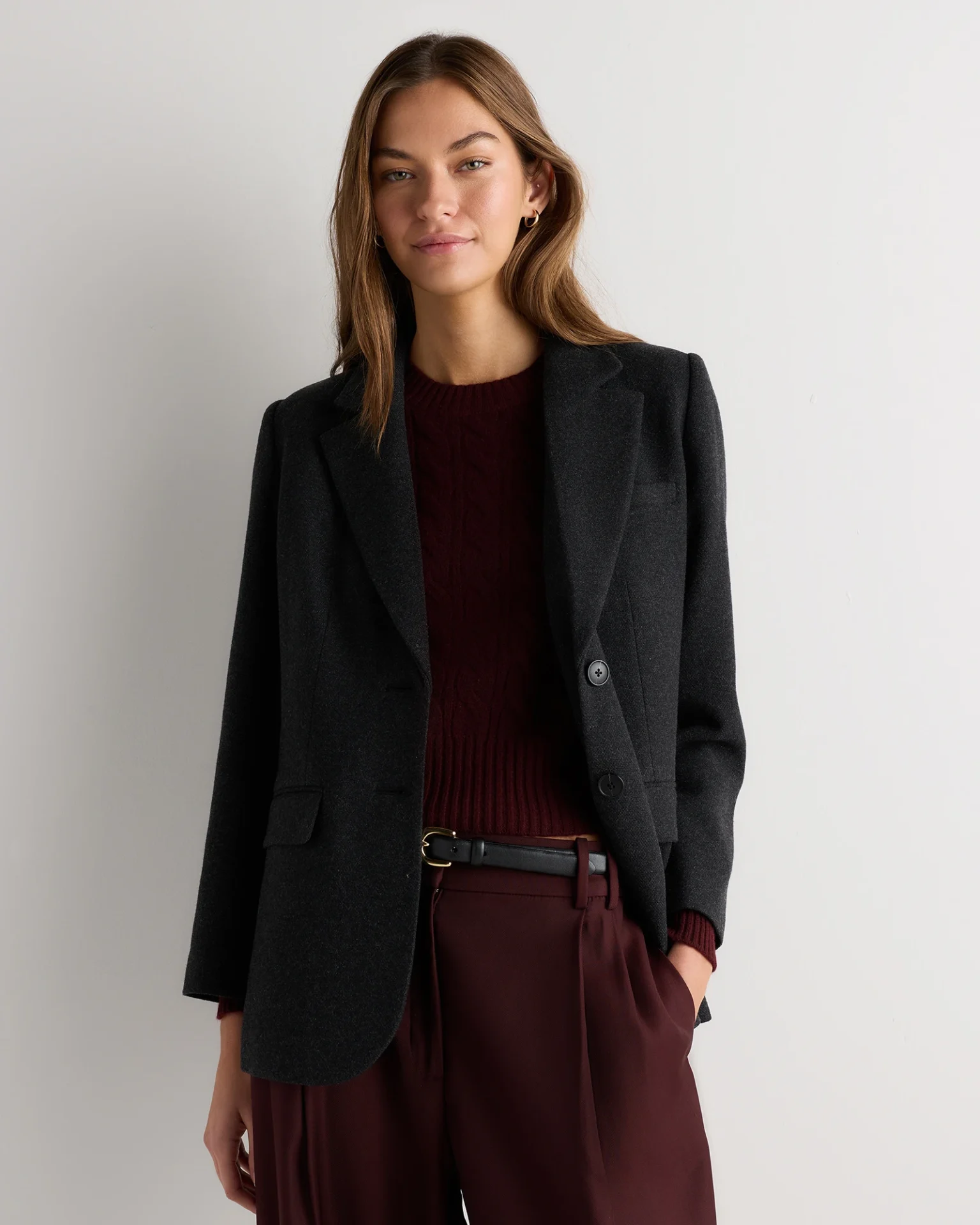 Italian Wool Oversized Blazer (Textured Black)
