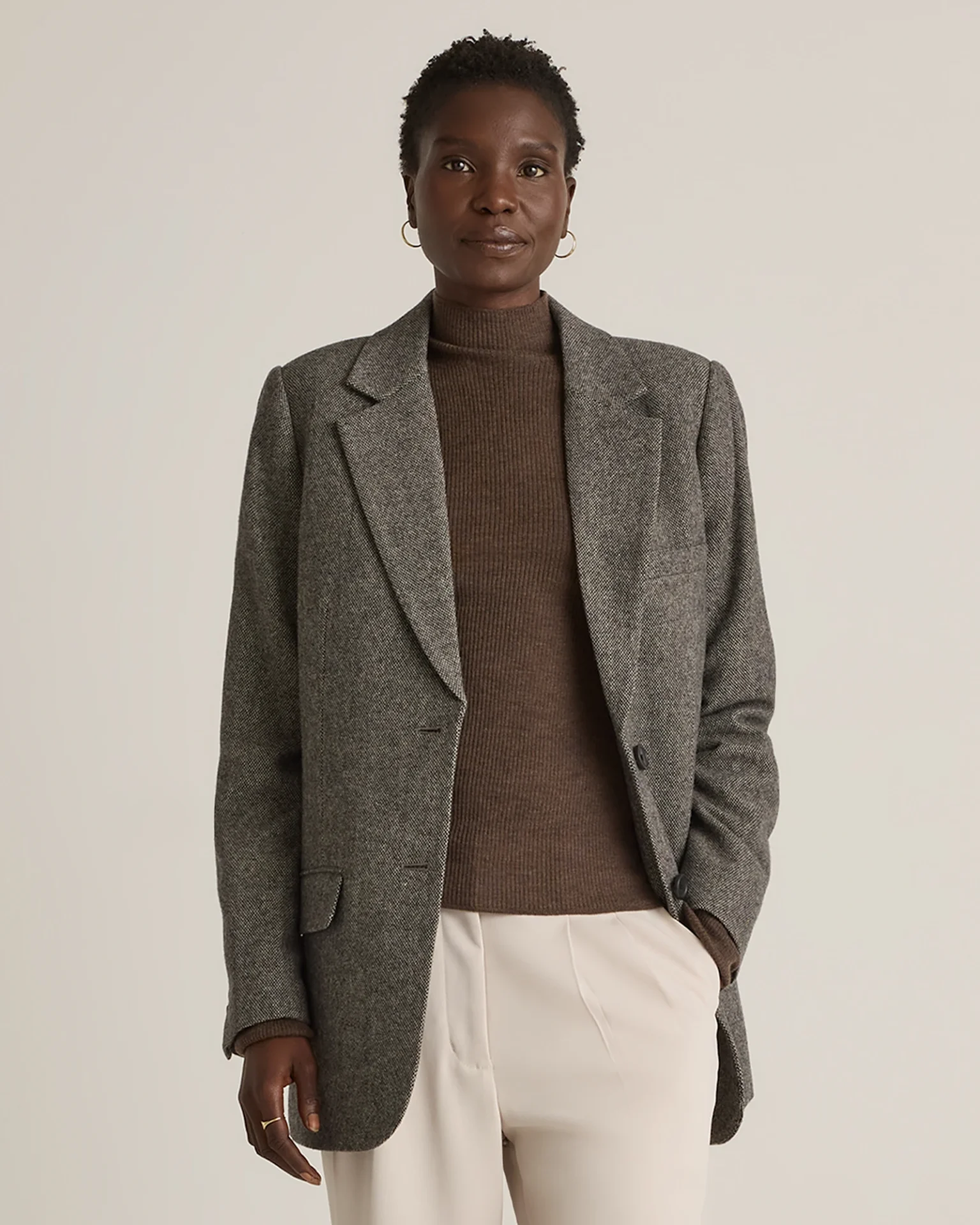 Italian Wool Oversized Blazer (Textured Brown)