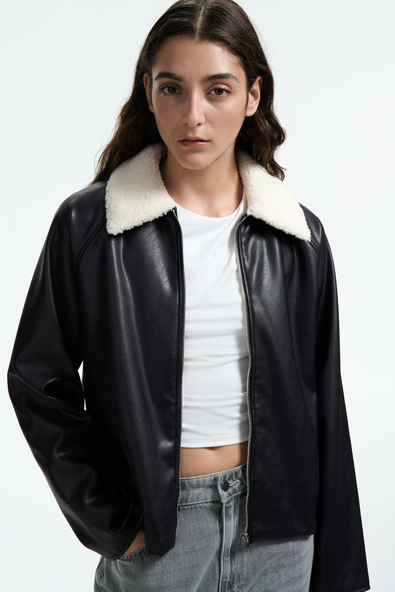 Jacket with Teddy Fleece Collar (Black)