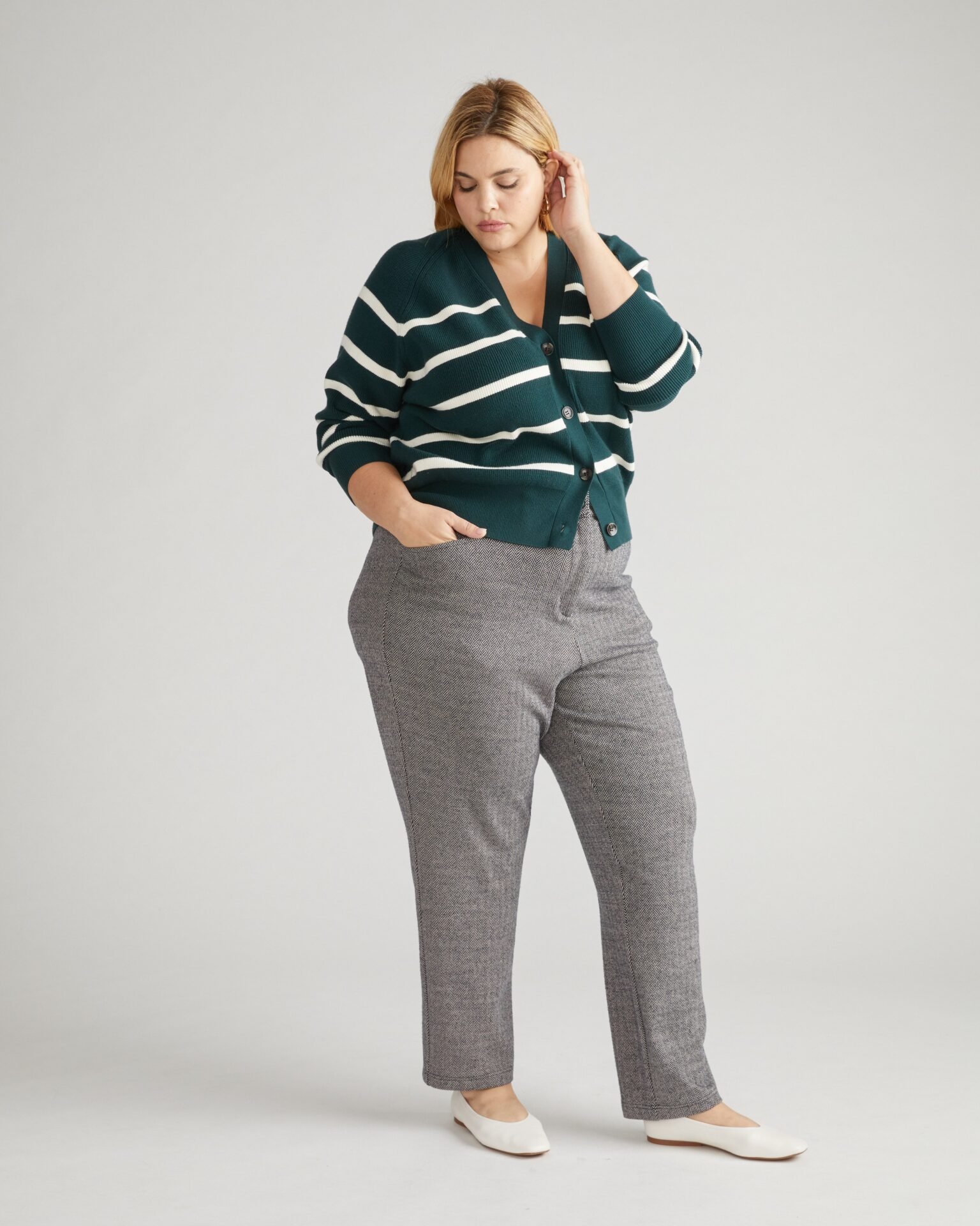 Long Cigarette Ponte Pants (Herringbone Tweed)