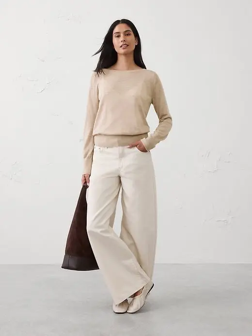 Merino Wool Boatneck Sweater (Oatmeal Heather)