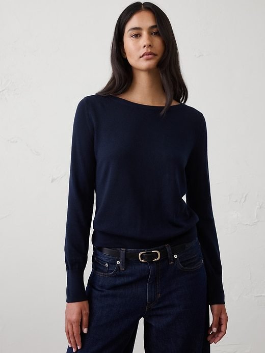 Merino Wool Boatneck Sweater (Preppy Navy)