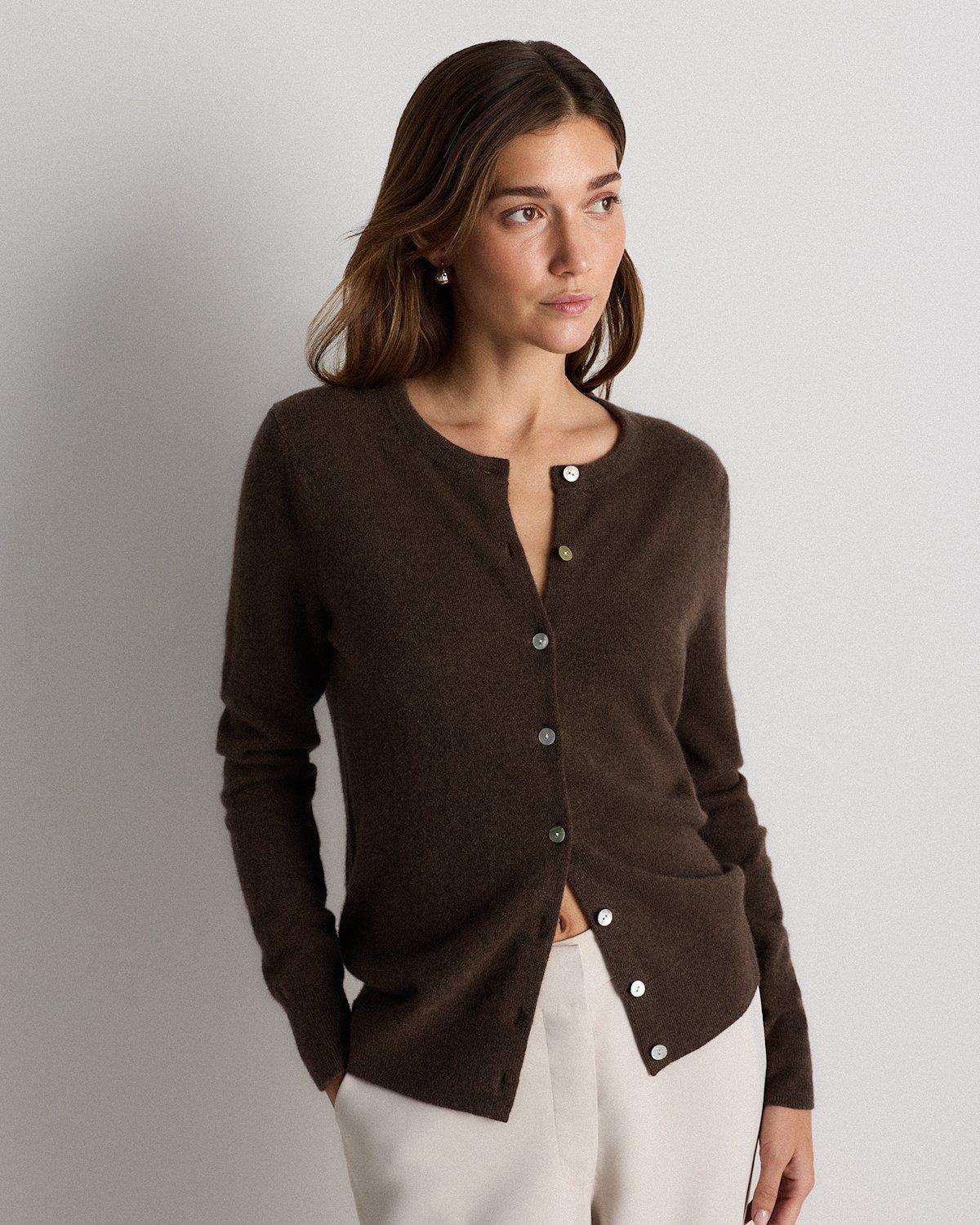 Mongolian Cashmere Cardigan Sweater (Brown)