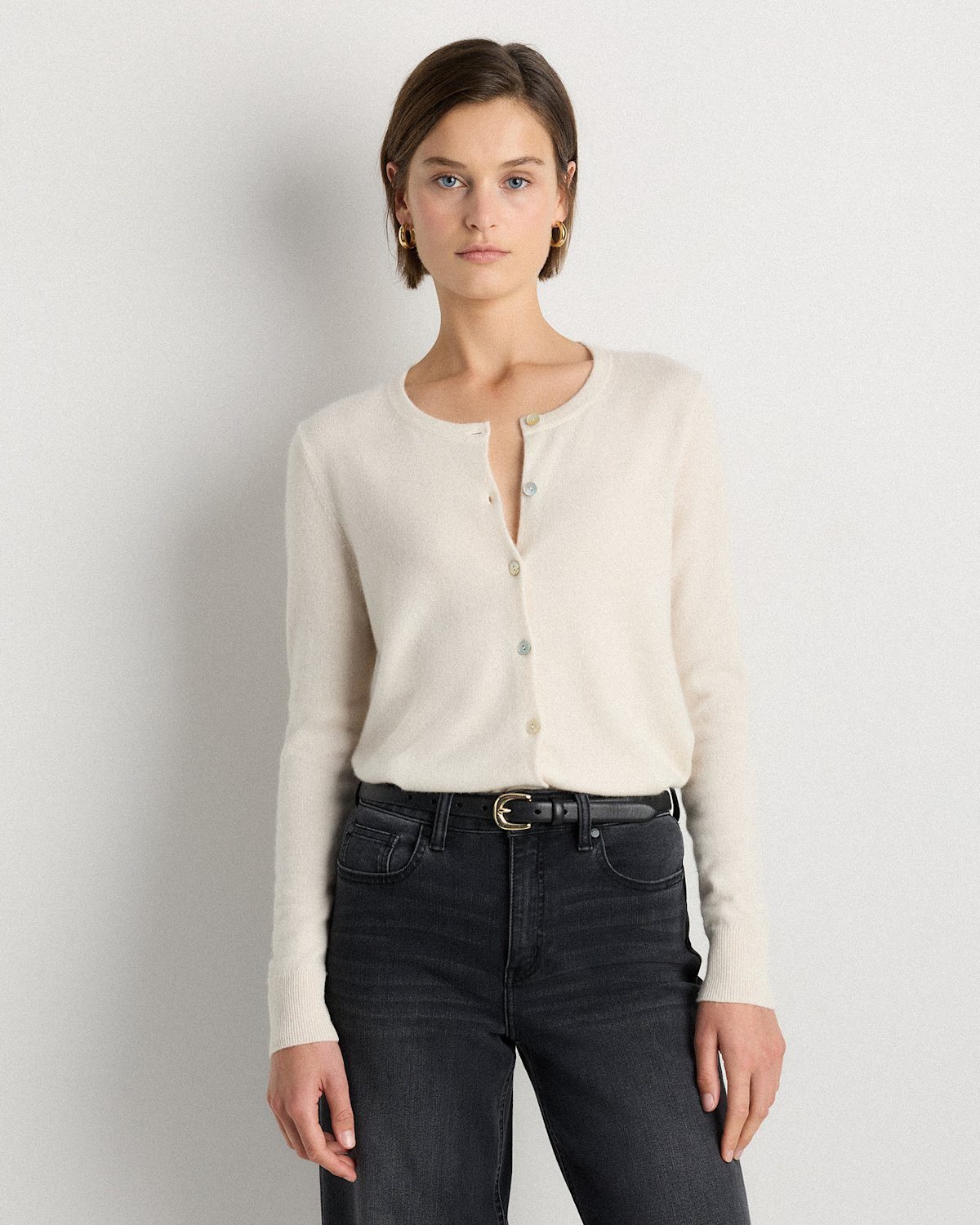 Mongolian Cashmere Cardigan Sweater (Ivory)