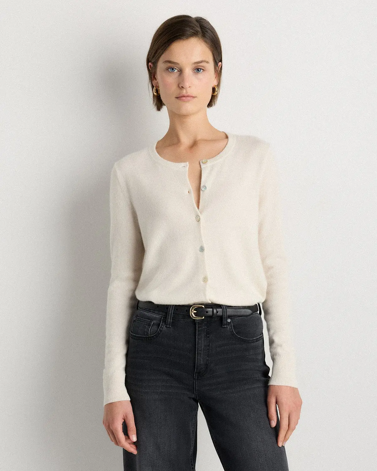 Mongolian Cashmere Cardigan Sweater (Ivory)
