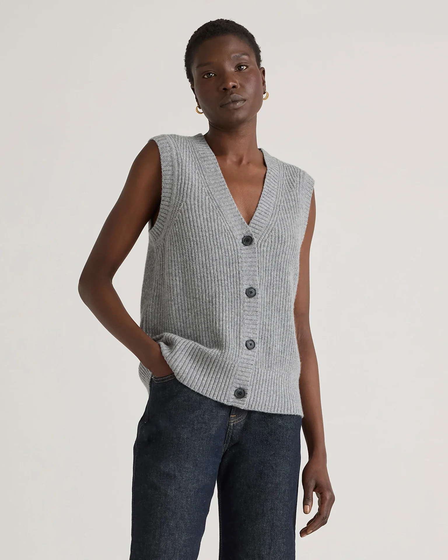 Mongolian Cashmere Fisherman Sweater Vest (Heather Grey)