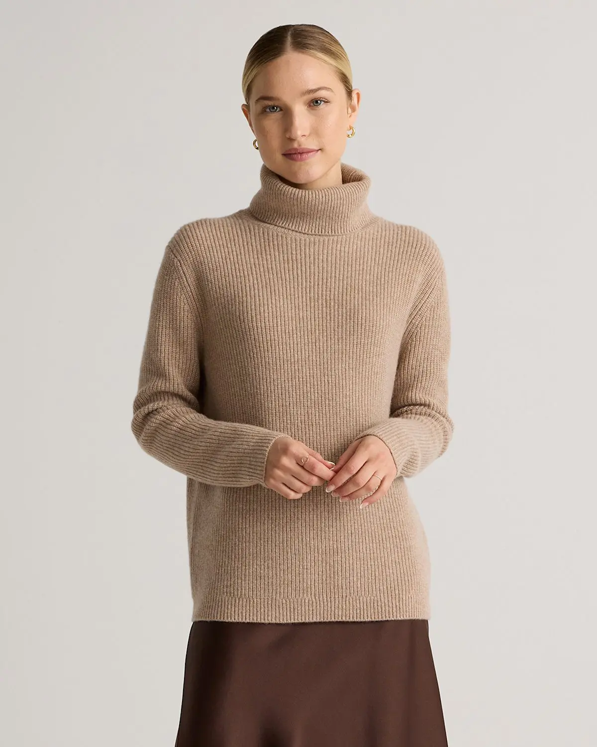 Mongolian Cashmere Fisherman Turtleneck Sweater (Oatmeal)