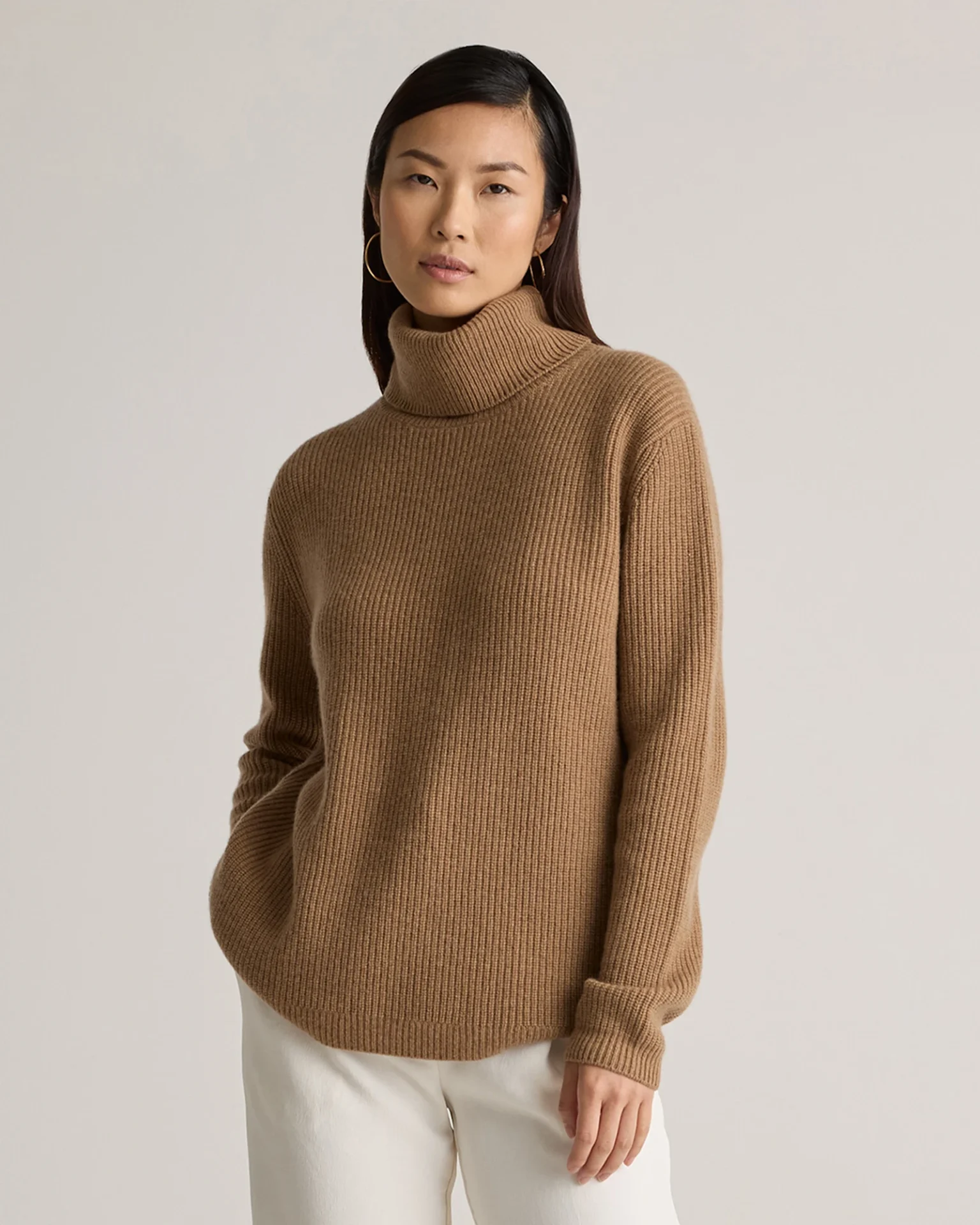 Mongolian Cashmere Fisherman Turtleneck Sweater (Teak)