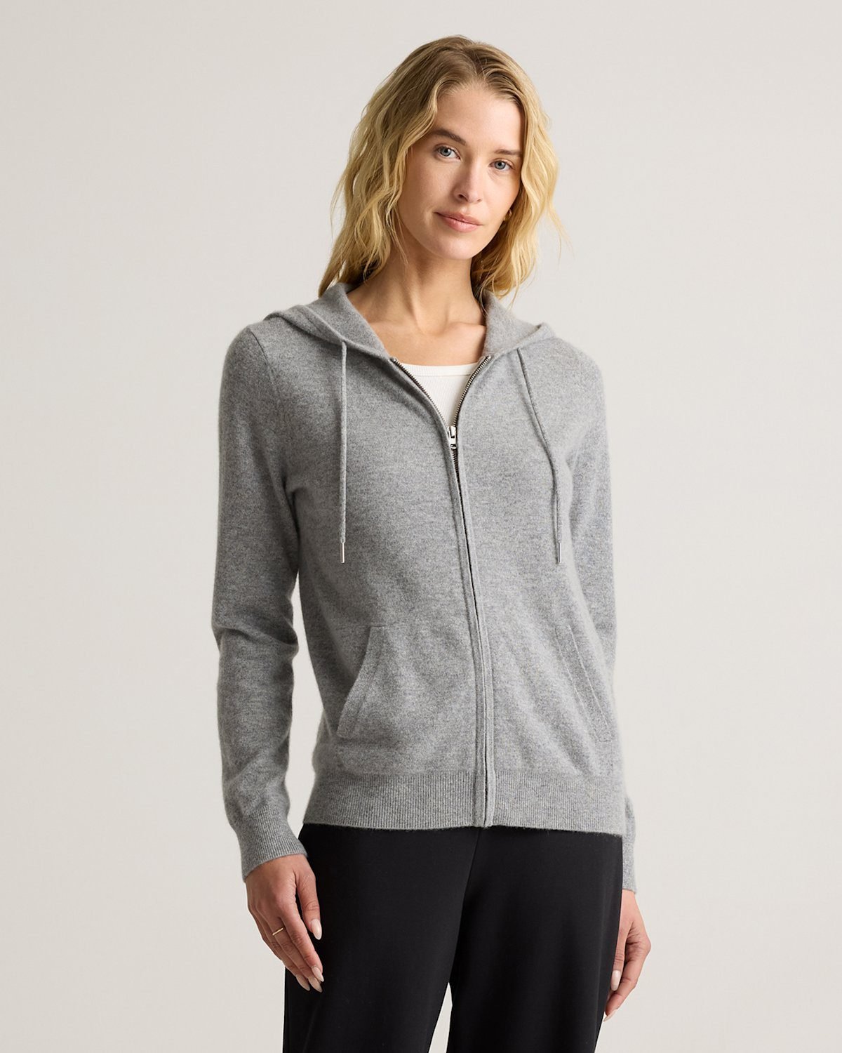 Mongolian Cashmere Full-Zip Hoodie (Heather Grey)
