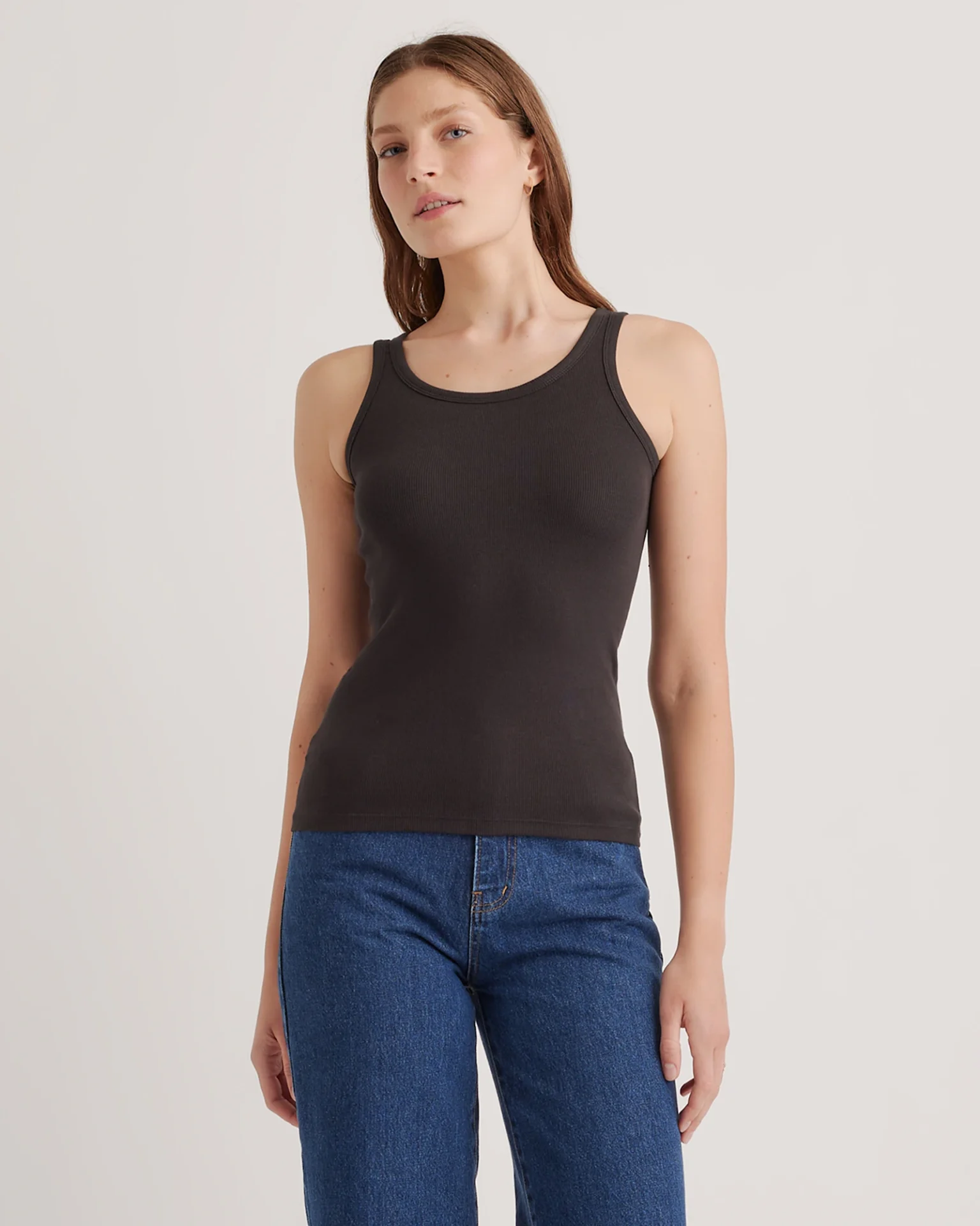 Organic Cotton Micro-Rib Scoop Neck Tank (Black)