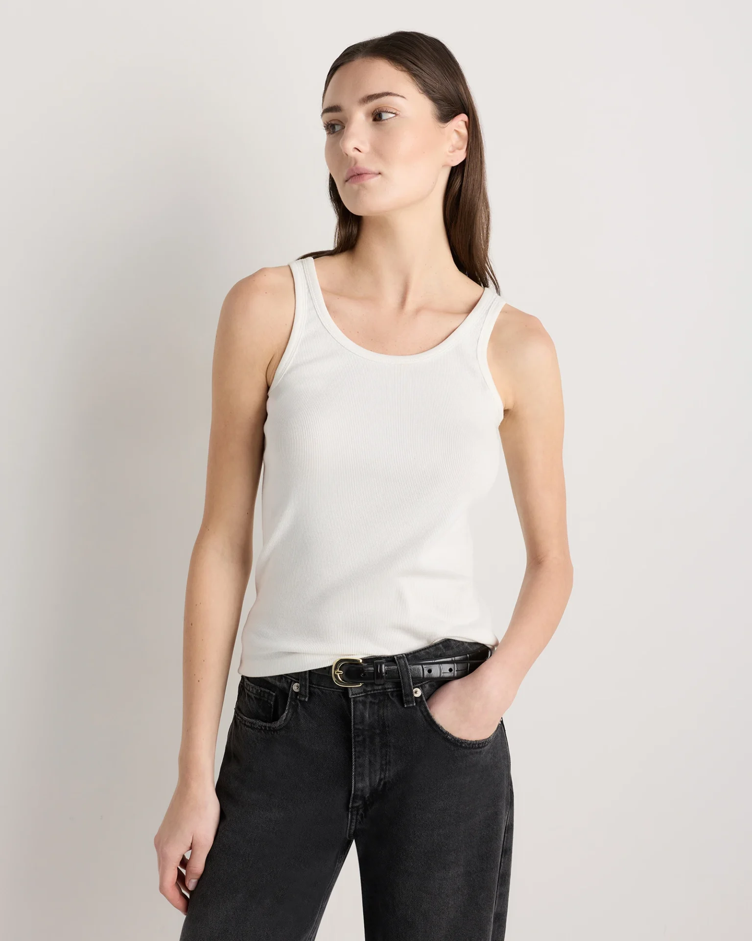 Organic Cotton Micro-Rib Scoop Neck Tank (Soft White)