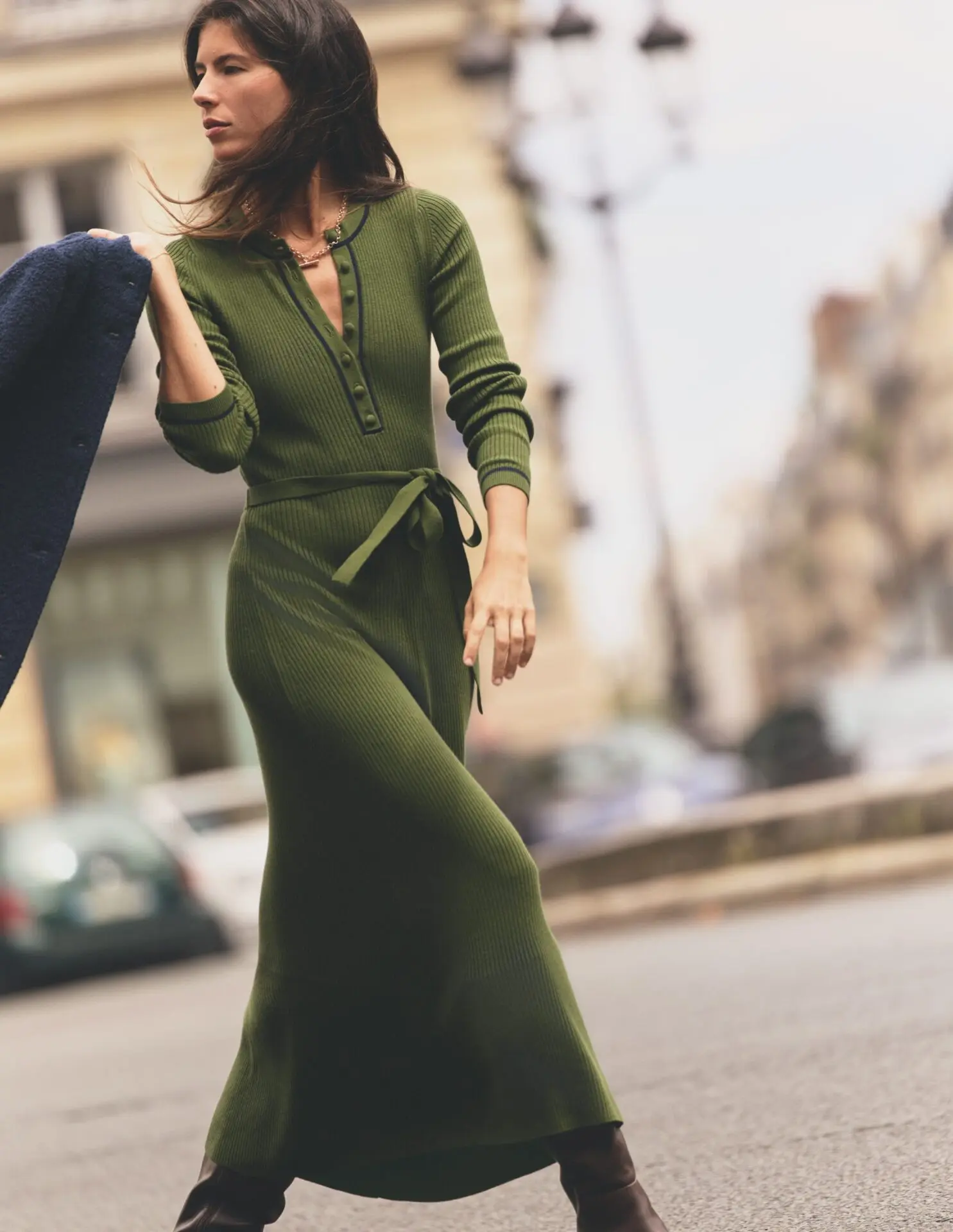 Paula Ribbed Crew Dress (Brunswick Green, Evening Blue)