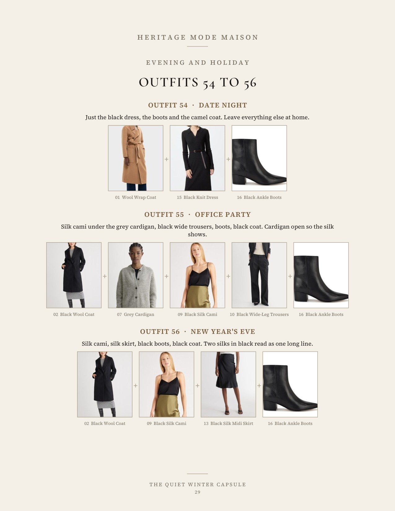 Three evening and holiday outfits