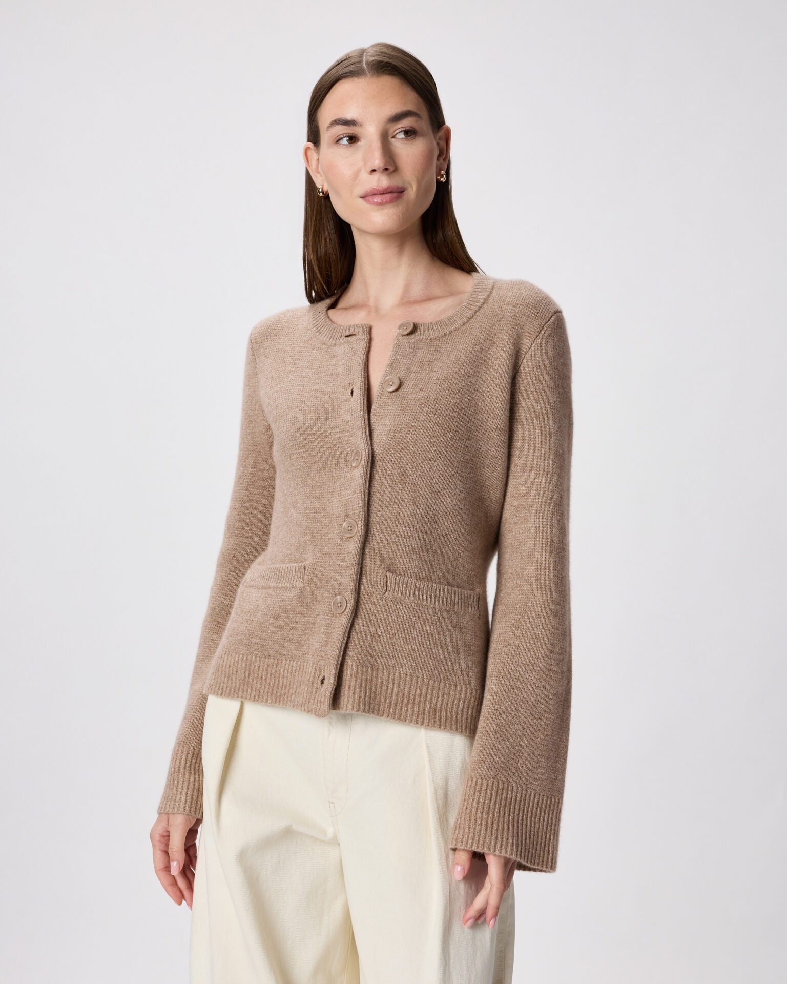 Mongolian Cashmere Structured Cardigan (Oatmeal)