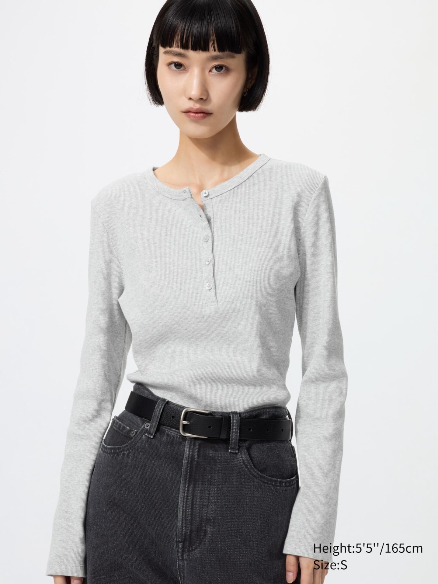 Ribbed Henley Neck T-Shirt (02 Light Gray)