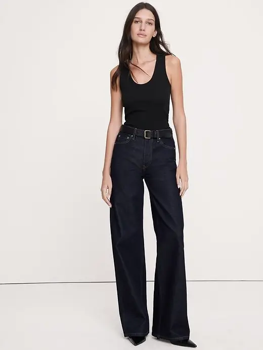 Ribbed Scoop-Neck Tank (Black)