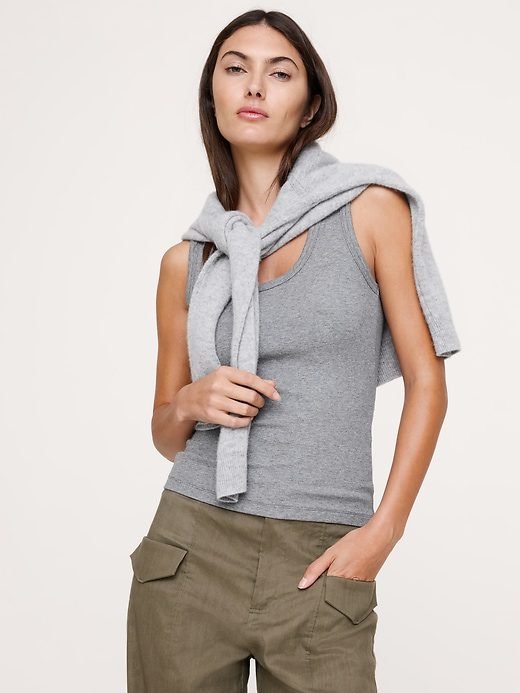 Ribbed Scoop-Neck Tank (Heather Gray)