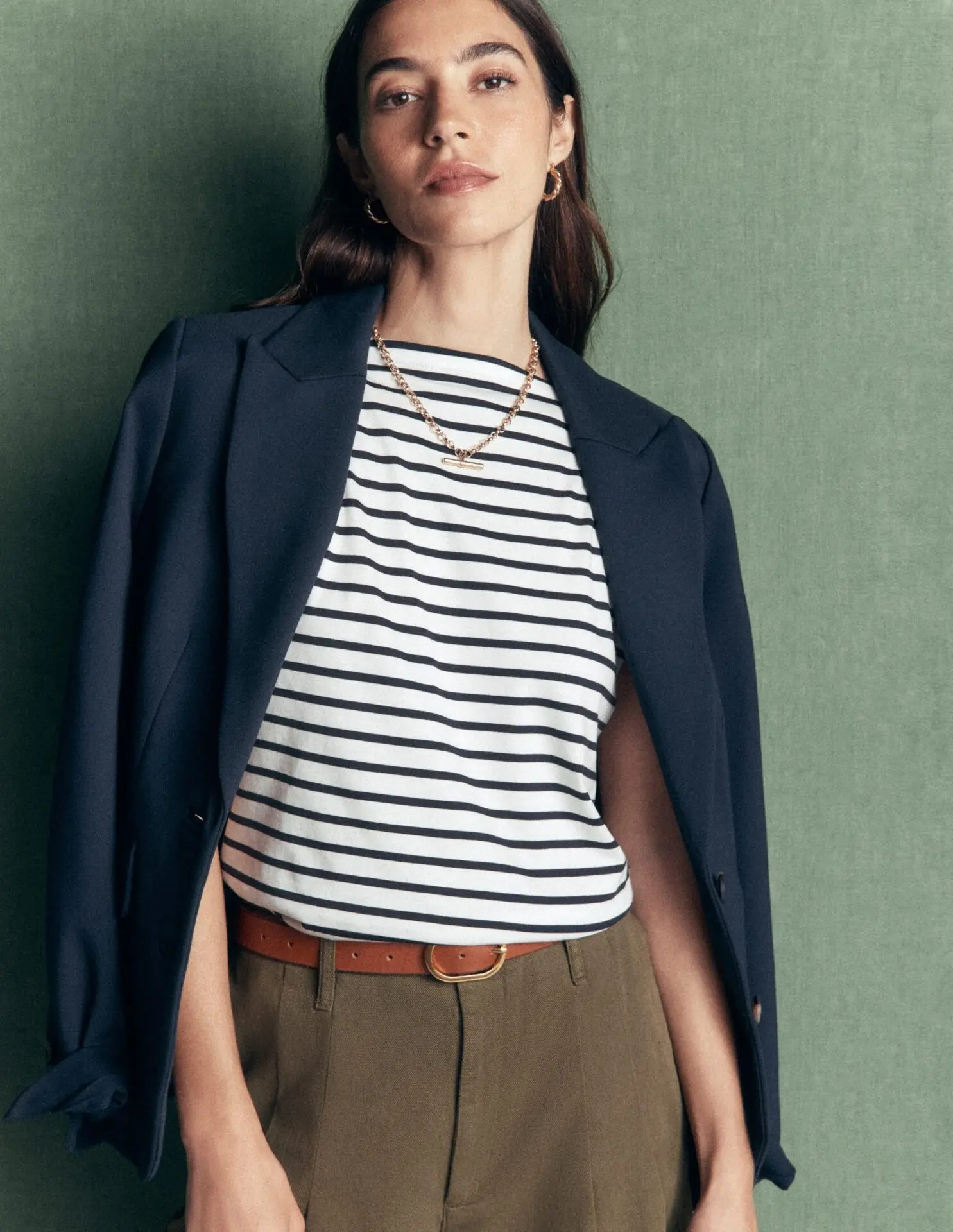 Supersoft Slash Neck T-Shirt (Ivory, Navy Stripe)