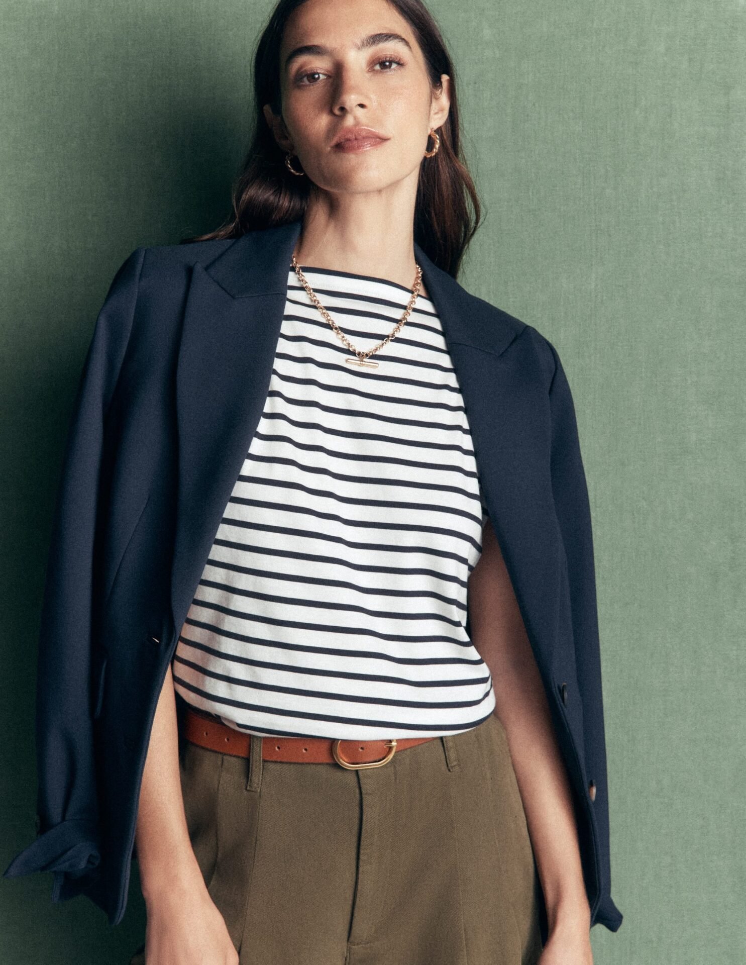 Supersoft Slash Neck T-Shirt (Ivory, Navy Stripe)