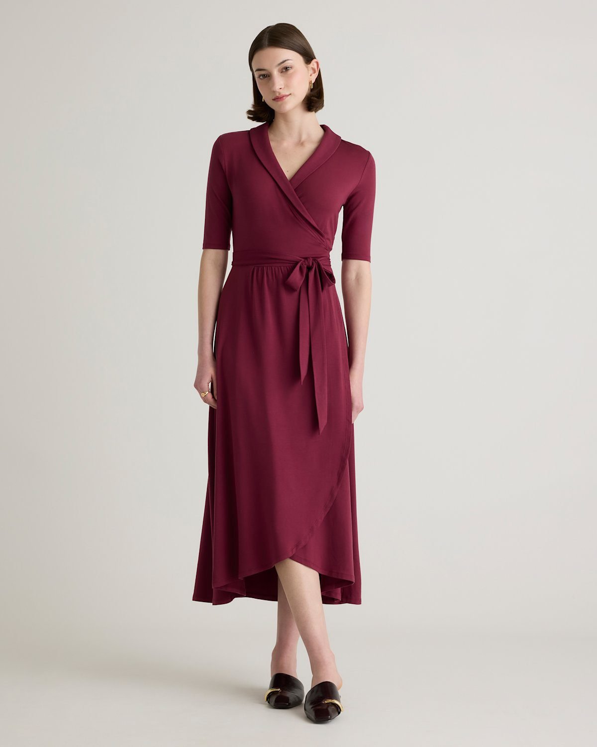 Tencel Jersey Midi Wrap Dress (Wine)