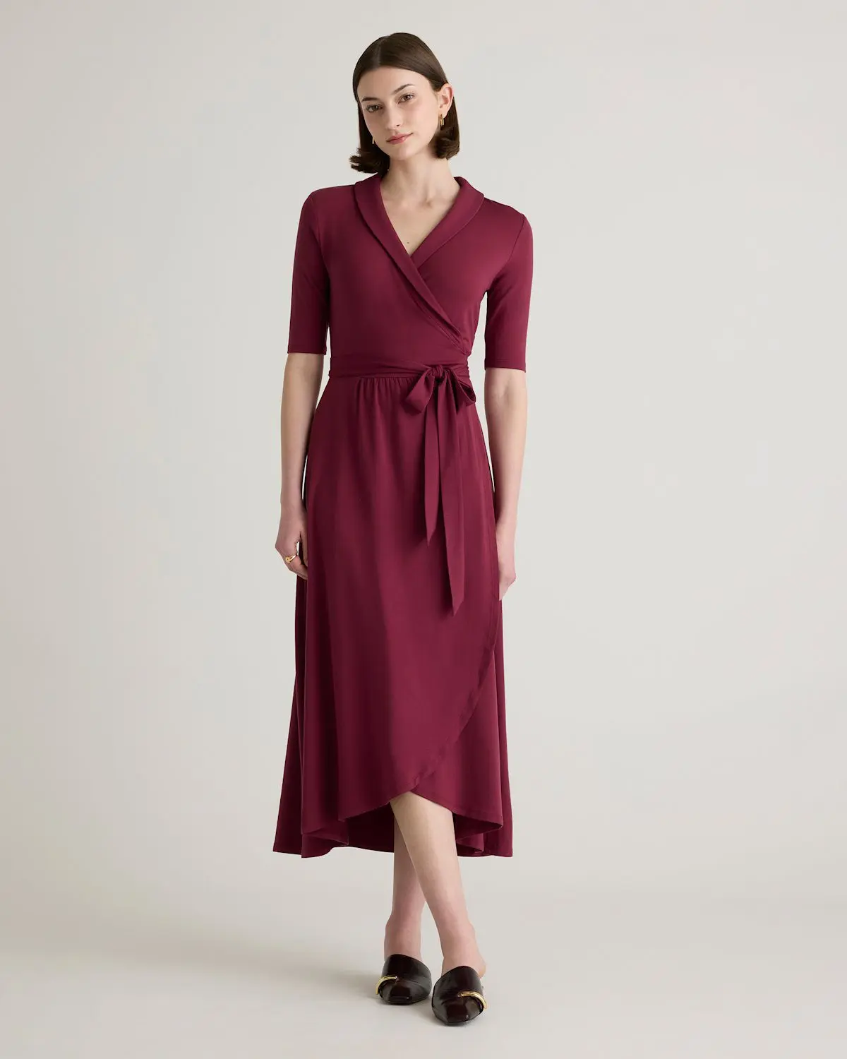 Tencel Jersey Midi Wrap Dress (Wine)