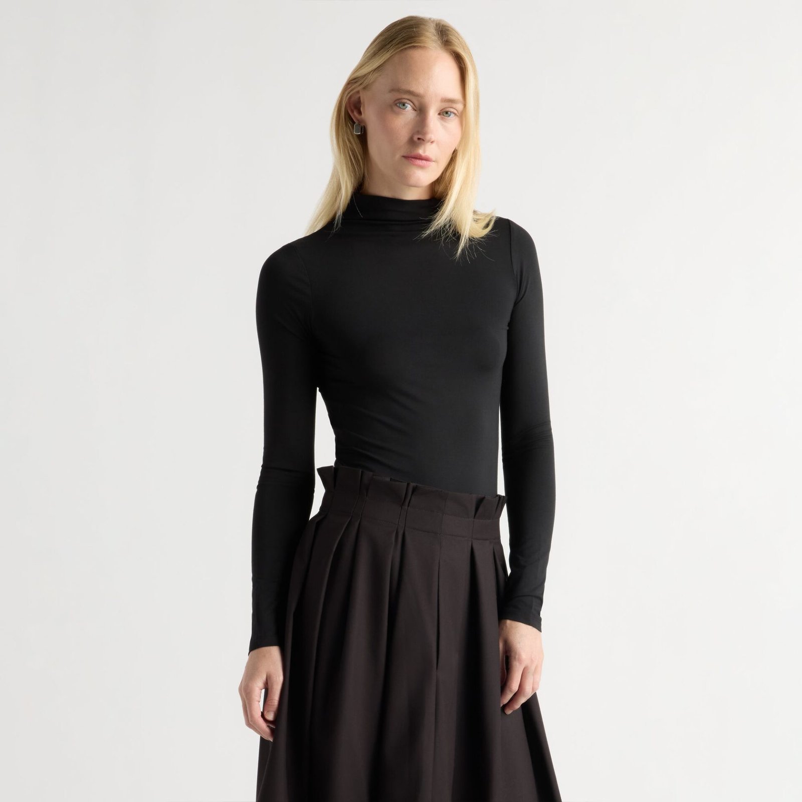 Ava Mock-Neck Long-Sleeve Tee (Black)