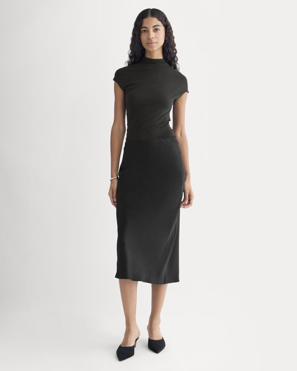 Slip Skirt in Silk Charmeuse (Black)