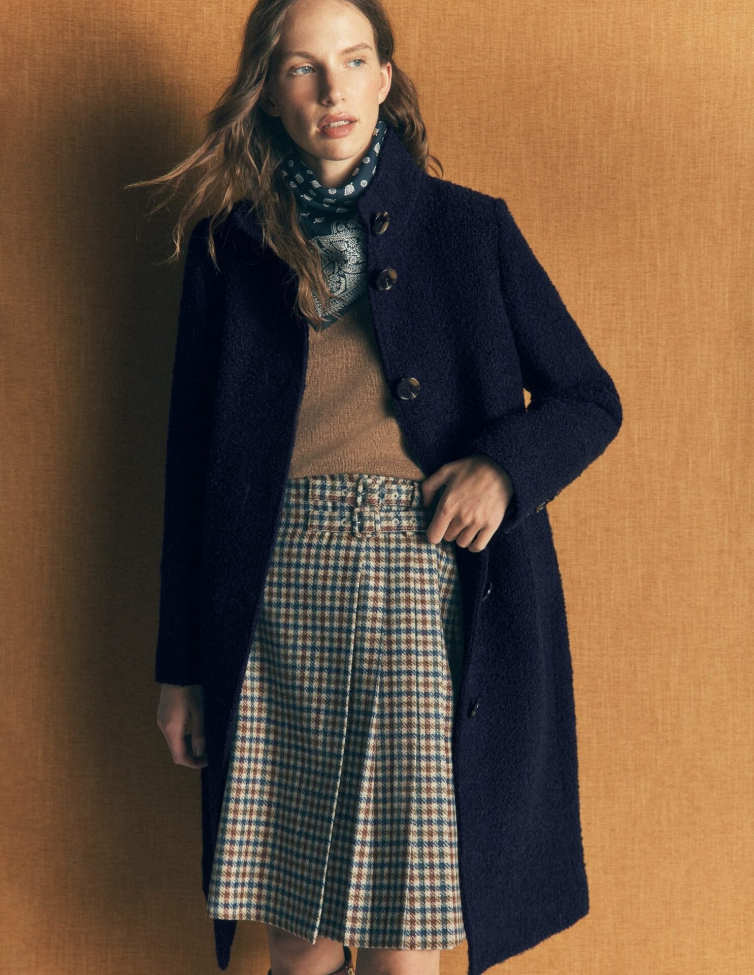 Funnel Neck Wool Coat (Navy)
