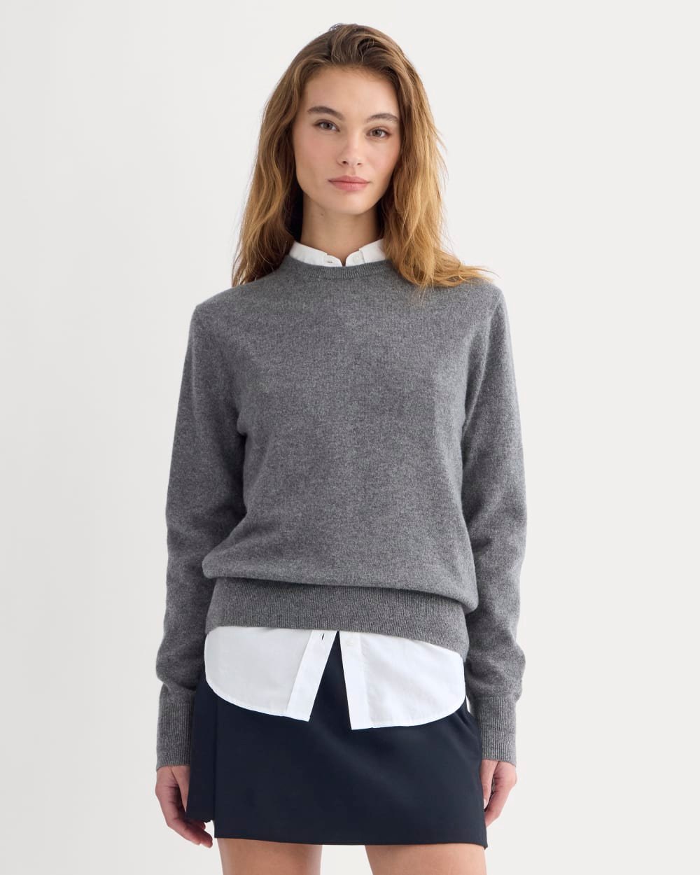 Cashmere Slim Crew Sweater (Heather Charcoal)