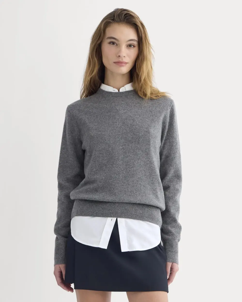 Cashmere Slim Crew Sweater (Heather Charcoal)