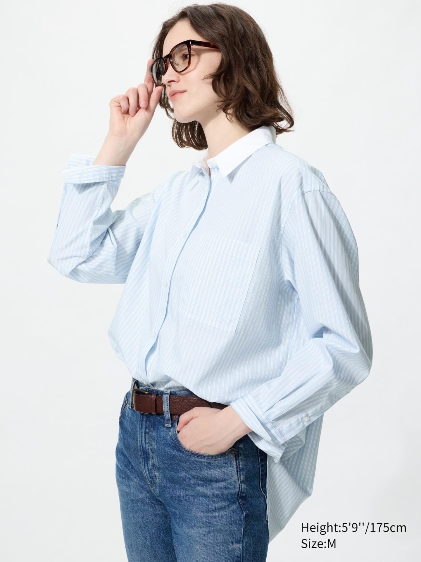 Cotton Oversized Shirt | Striped (Blue)