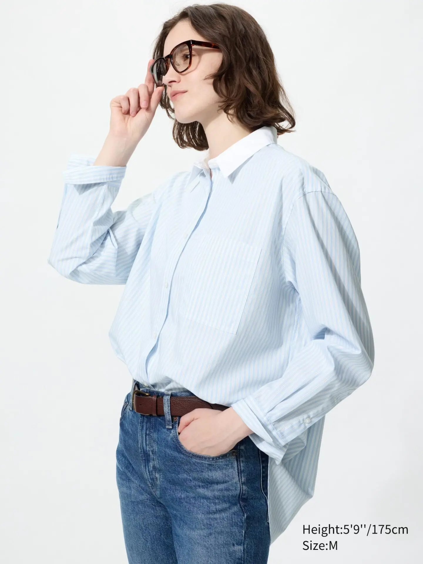 Cotton Oversized Shirt | Striped (Blue)