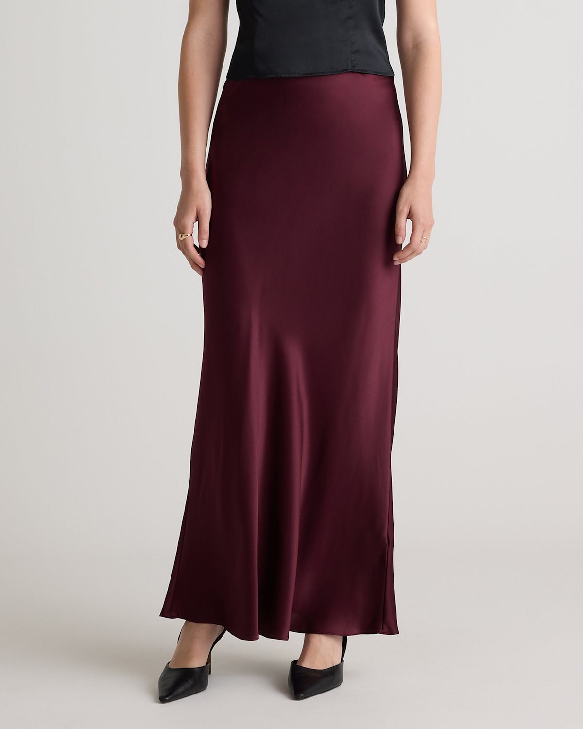 100% Washable Silk Maxi Skirt (Wine Tasting Red)