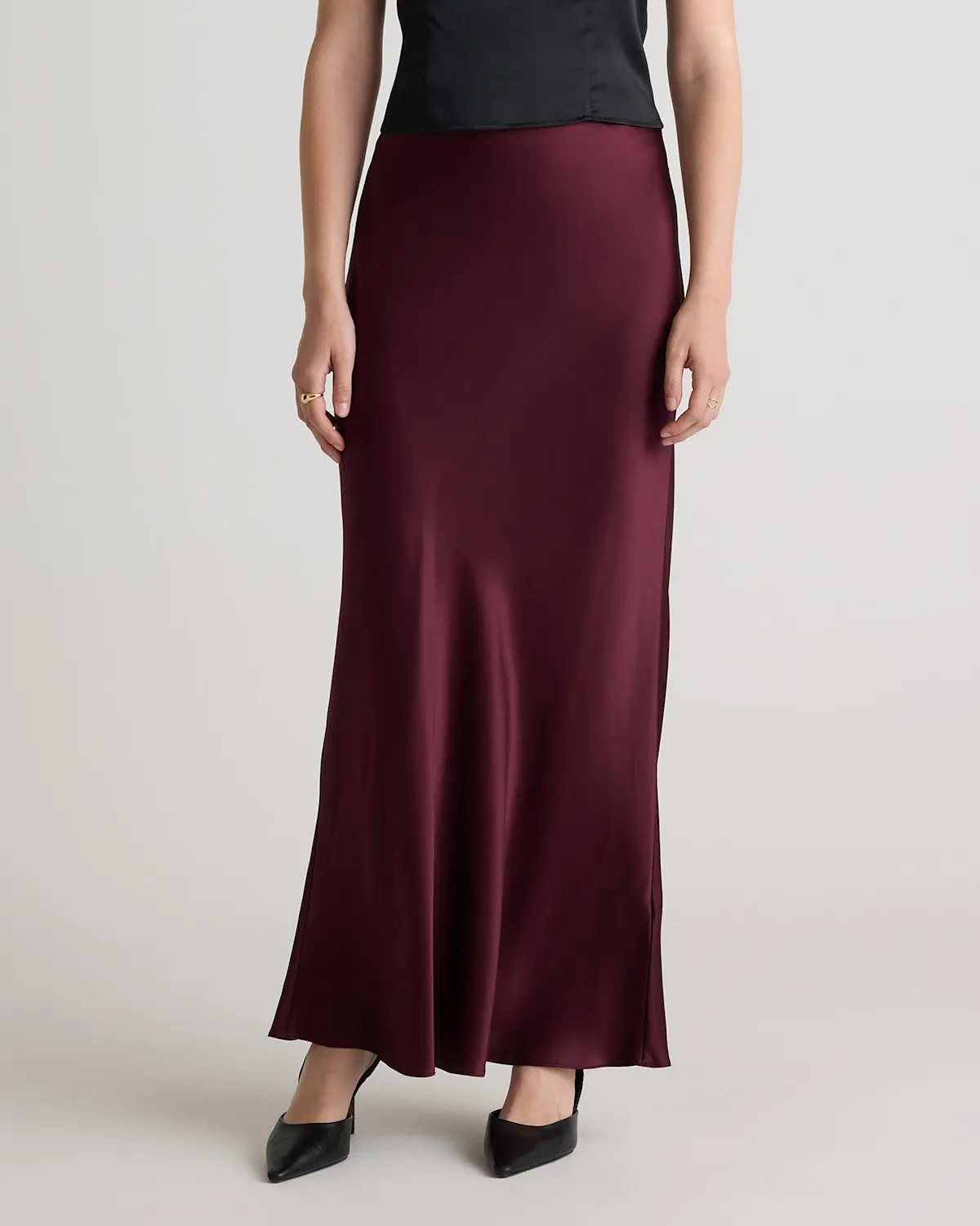 100% Washable Silk Maxi Skirt (Wine Tasting Red)