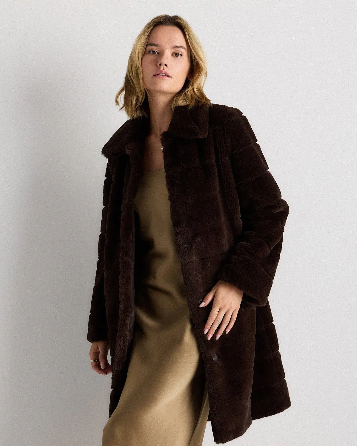 Faux Fur Long Coat (Coffee Bean Brown)