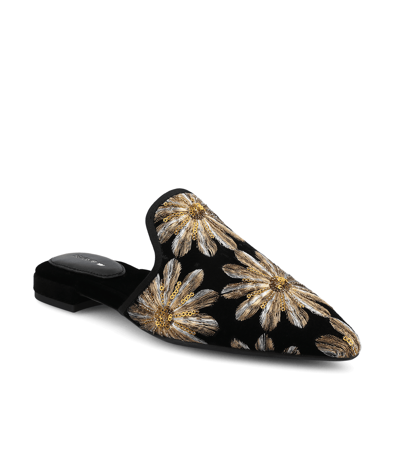 The Goldfinch 15 Mule (Black Gold Starburst Velvet)