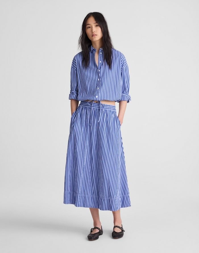 A-Line Midi Skirt in Poplin (French Blue)