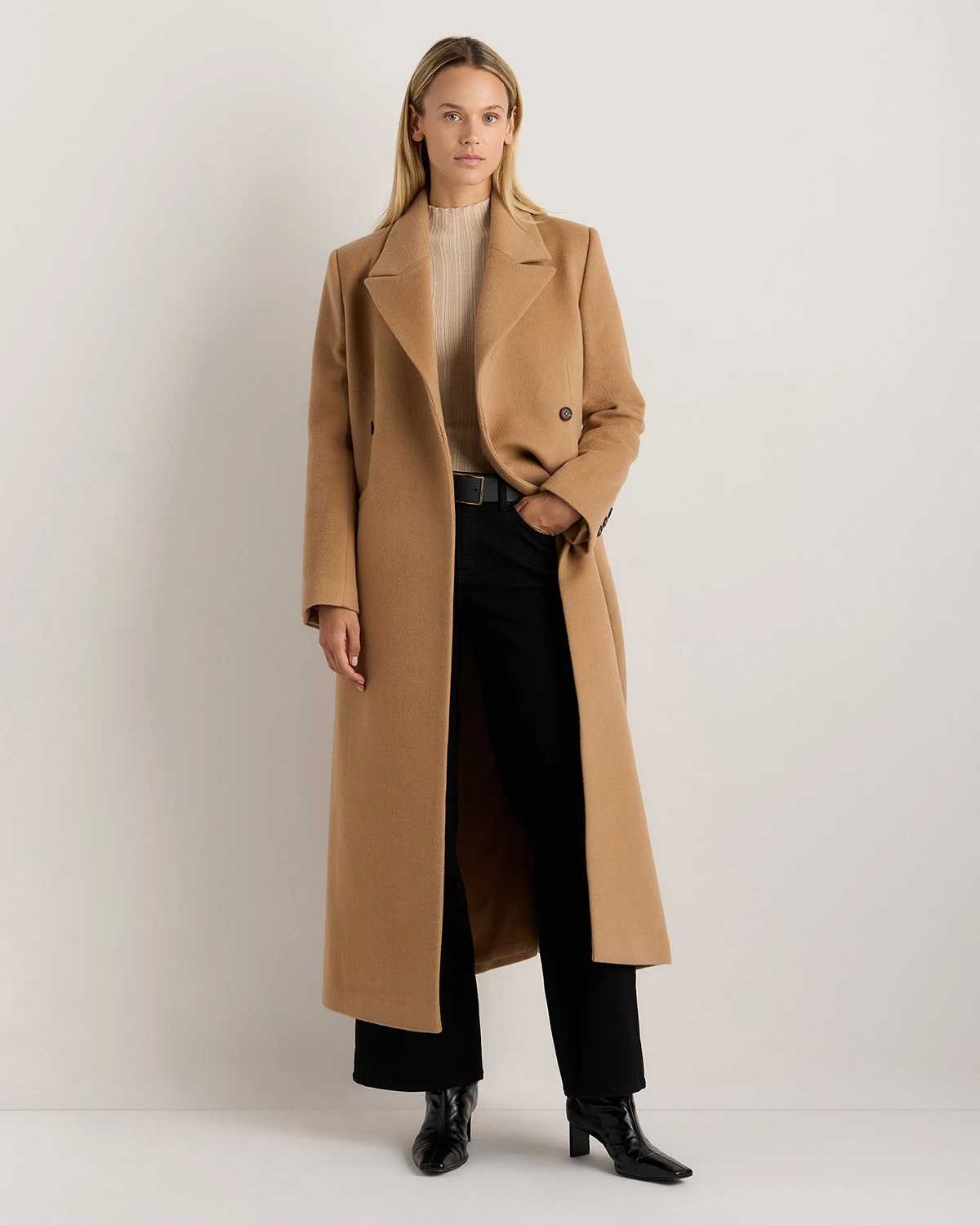 Wool Cashmere Tailored Long Coat (Caramel)