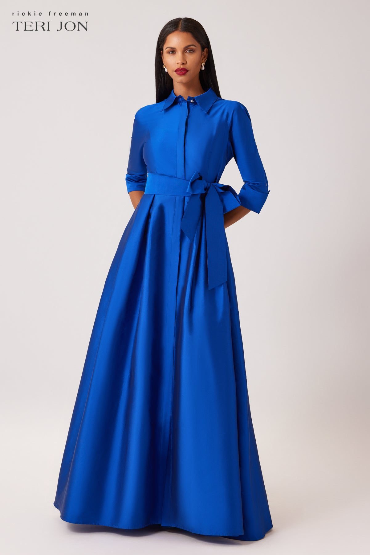 Taffeta Shirt Waist Gown (Royal Blue)