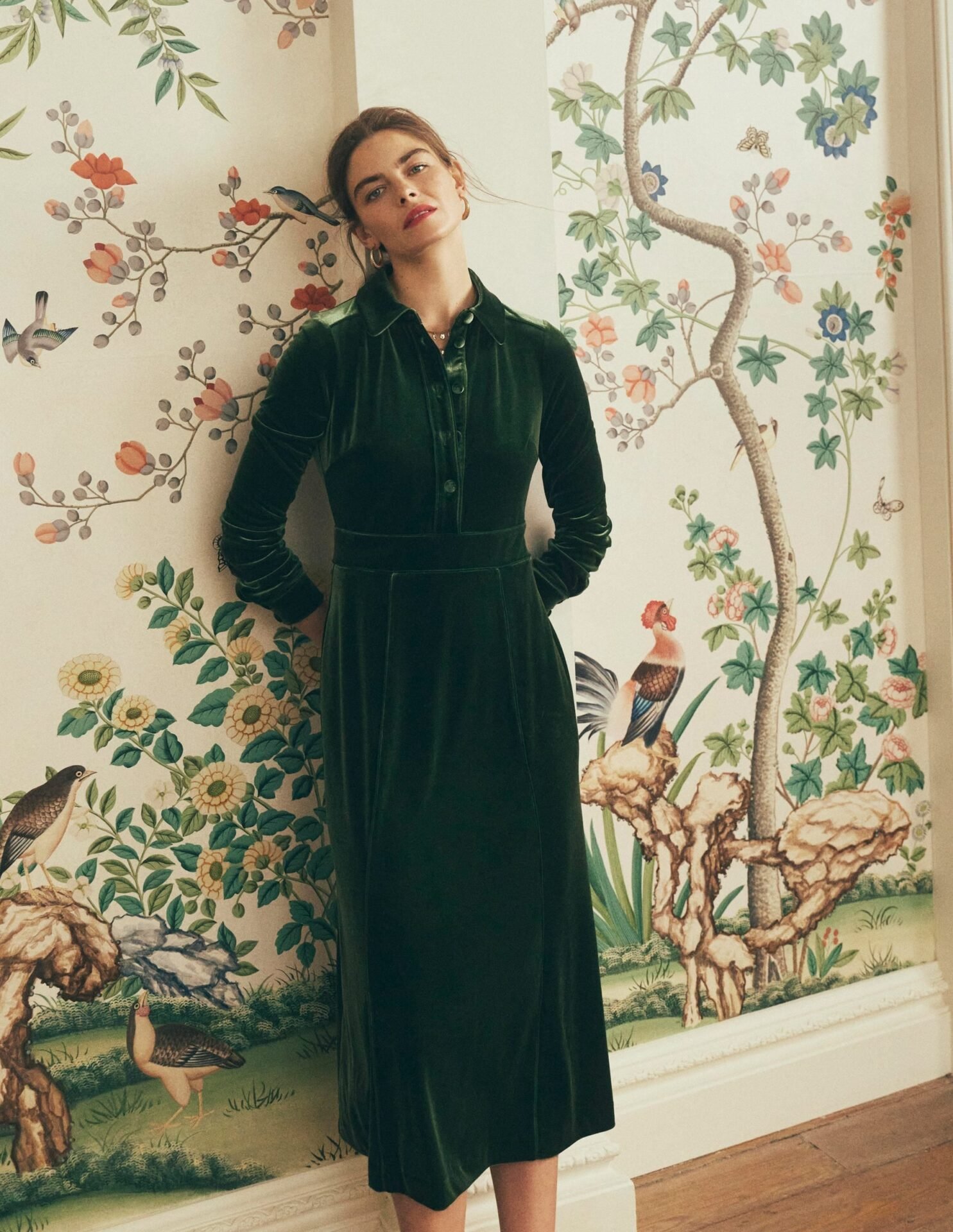 Etta Piping Velvet Dress (Douglas Fir)