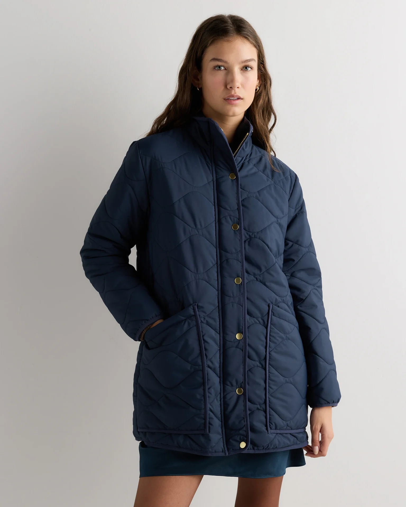 Featherless Quilted Long Puffer Jacket (Atlas Navy)