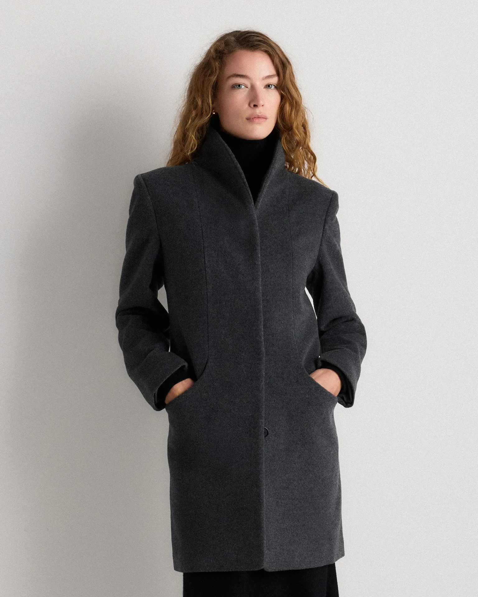 Wool Cashmere Cocoon Coat (Heather Charcoal)