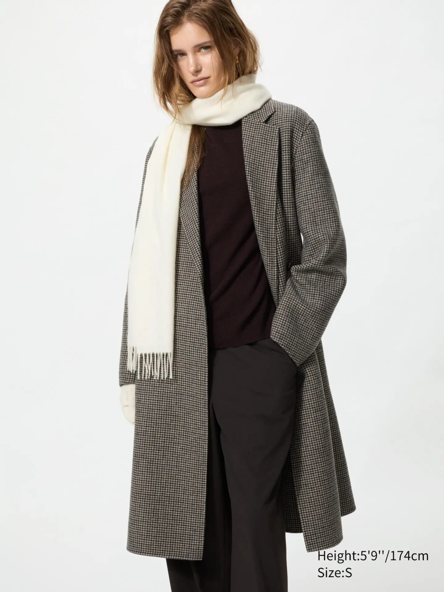 Double Face Relaxed Long Coat, Pattern (34 Brown Houndstooth)