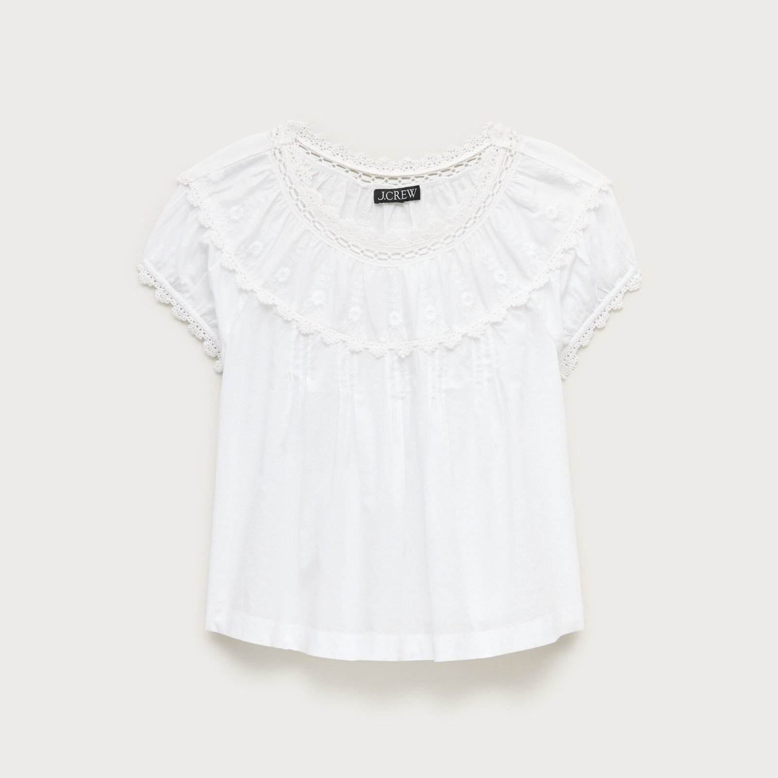 Embroidered Cap-Sleeve Top with Lace Detail