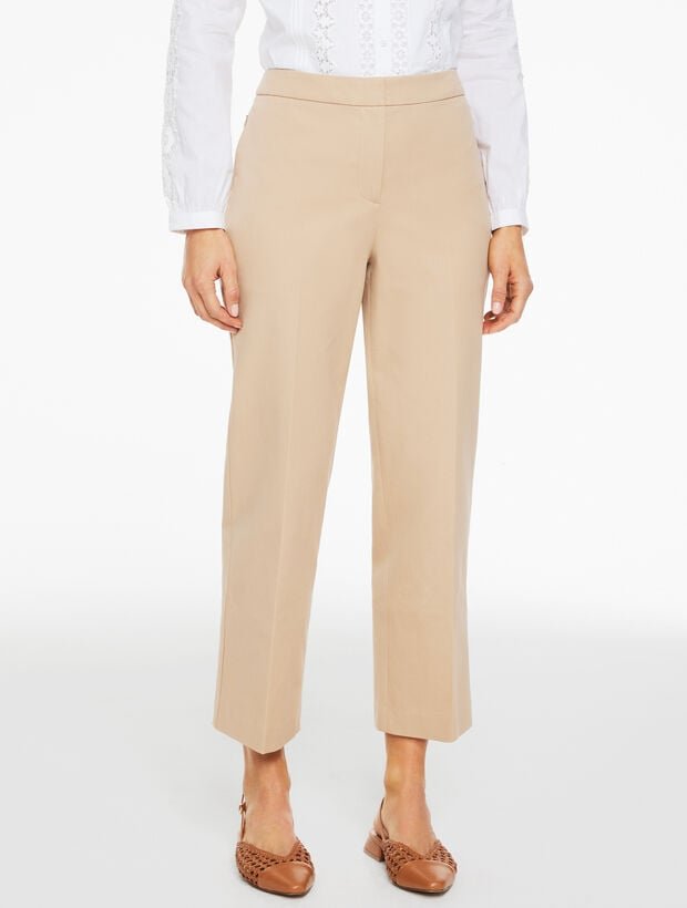 Straight Ankle Cotton Bi-Stretch Pants (Tan)