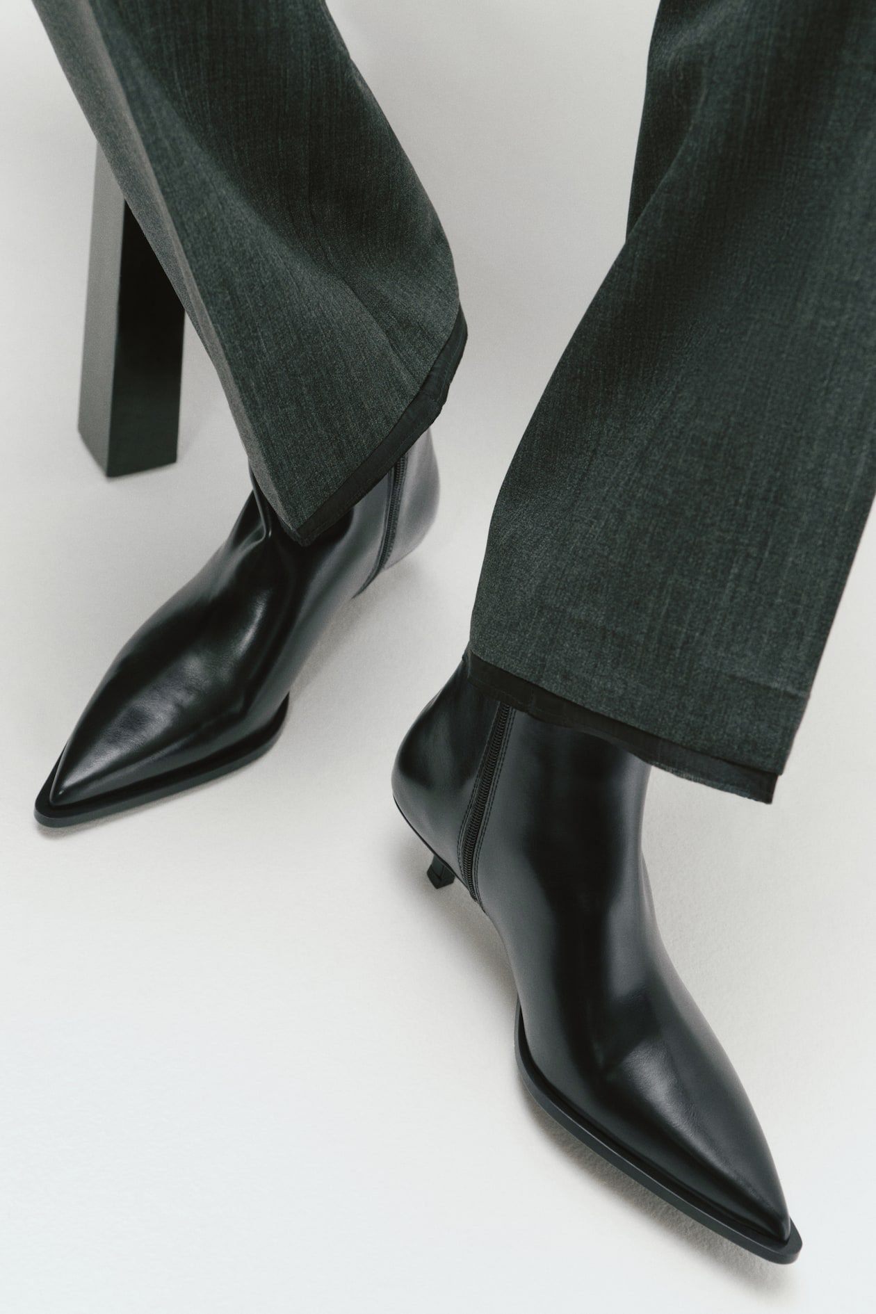 Pointed-Toe Ankle Boots (Black)