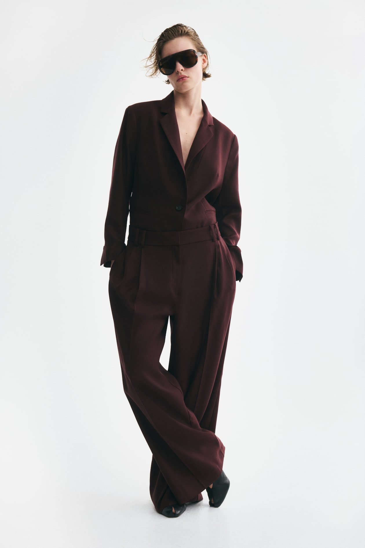 Wide-Leg Dress Pants (Burgundy)
