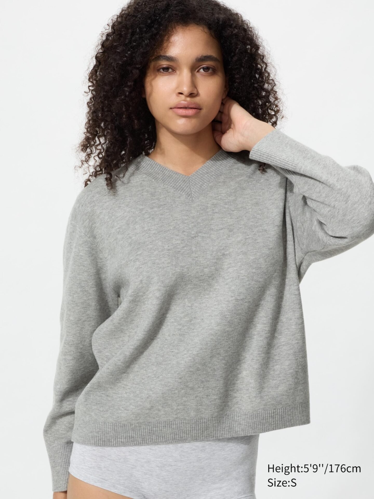 Washable Knit V-Neck Sweater | Smooth (03 Gray)